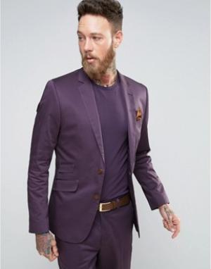 Фиолетовый приталенный пиджак из хлопкового сатина Devils Advocate. Цвет: фиолетовый