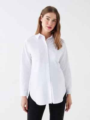 Простая рубашка из поплина для беременных с застежкой на пуговицы спереди и длинными рукавами , буксе белый LCWAIKIKI Maternity