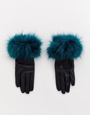 Кожаные перчатки с манжетами из искусственного меха -Черный Jayley