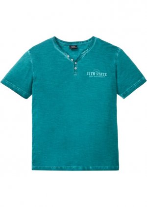 Рубашка на пуговицах с эффектом потертости короткие рукава, бирюзовый Bpc Bonprix Collection