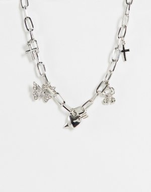 Серебристое ожерелье-чокер с крупными звеньями и подвесками -Серебристый Topshop