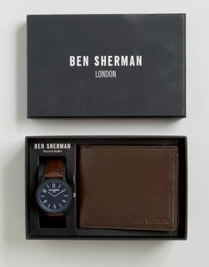 Часы с коричневым ремешком и бумажник в подарочной упаковке Ben Sherma Sherman. Цвет: коричневый