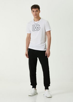 Черные спортивные штаны-джоггеры с логотипом и кулиской на талии Dolce&Gabbana. Цвет: черный