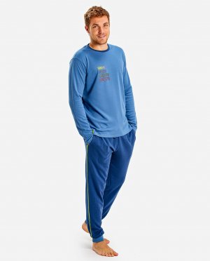 Мужская длинная пижама синего цвета , синий Munich