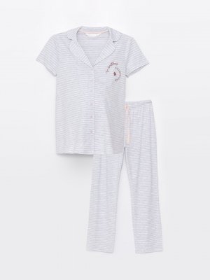 Пижамный комплект для беременных в полоску с воротником рубашки и короткими рукавами LCW DREAM