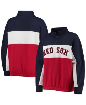 Женский темно-синий красный свитшот Boston Red Sox с цветными блоками и молнией четверть размера больших размеров Fanatics