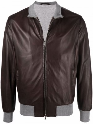 Two-tone leather bomber jacket Barba. Цвет: коричневый