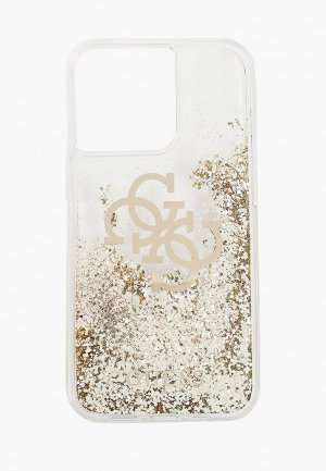 Чехол для iPhone Guess 13 Pro, Liquid Glitter 4G Big logo Gold. Цвет: золотой