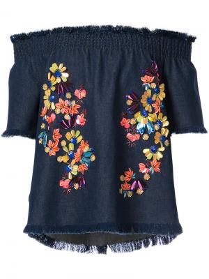 Блузка с цветочной отделкой Tanya Taylor. Цвет: синий