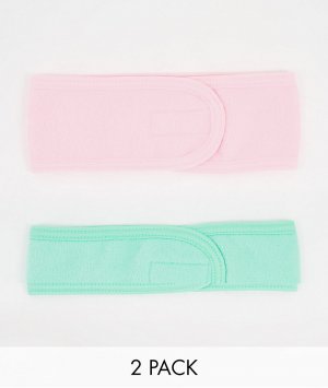 Набор из 2 махровых повязок для макияжа розового и зеленого цвета -Разноцветный ASOS DESIGN