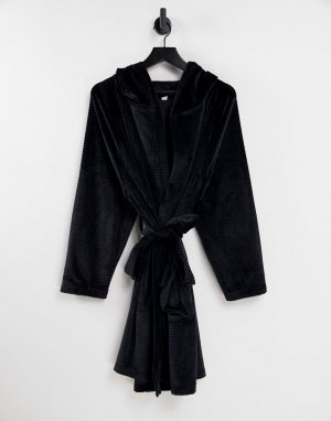 Махровый халат с капюшоном -Черный цвет Topshop