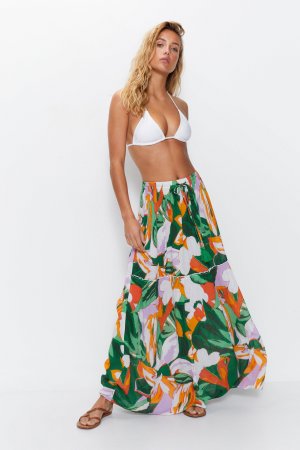 Пляжная юбка макси в тропическом стиле , зеленый Warehouse