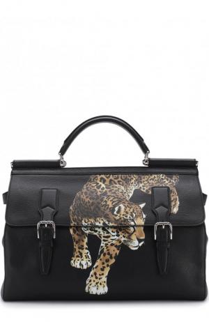 Кожаная дорожная сумка Sicily с плечевым ремнем Dolce & Gabbana. Цвет: черный