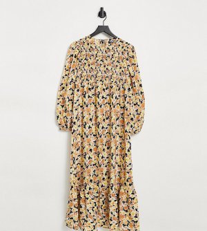 Платье мидакси с присборенным лифом, ярусной юбкой и цветочным принтом -Многоцветный Fashion Union Maternity