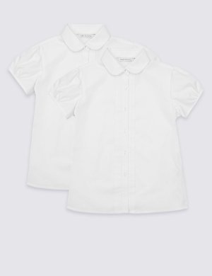Блузка классического кроя на пуговицах для девочки (2 шт) Marks & Spencer. Цвет: белый