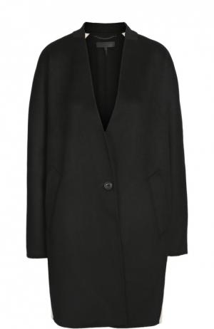 Шерстяное пальто свободного кроя с контрастной отделкой Rag&Bone. Цвет: черный
