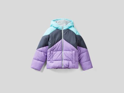 Утепленная куртка в стиле колор блок Benetton. Цвет: фиолетовый