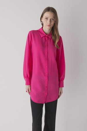 Туника свободного кроя с рубашечным воротником и длинными рукавами , розовый DeFacto