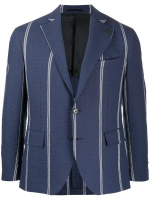 Фактурный пиджак в полоску Gabriele Pasini. Цвет: синий