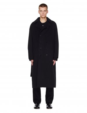 Черное кашемировое пальто с поясом Jil Sander