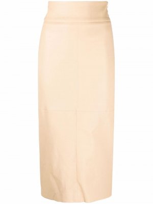 Кожаная юбка-карандаш с завышенной талией Brunello Cucinelli. Цвет: желтый