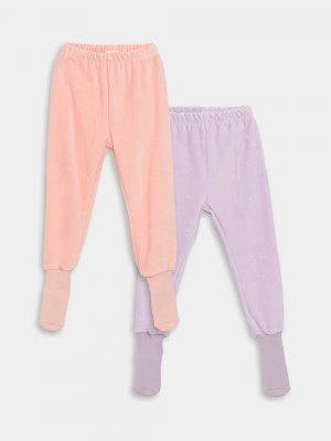 Бархатные пижамные штаны с эластичной резинкой на талии и носками для маленьких девочек, 2 предмета LCW baby, сирень Baby