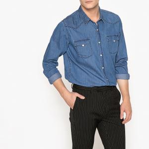Рубашка джинсовая прямого покроя La Redoute Collections. Цвет: синий потертый
