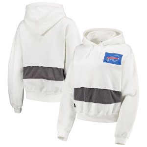 Женская жареная одежда, белый пуловер с капюшоном Buffalo Bills, устойчивый укороченный крой, «летучая мышь» Unbranded