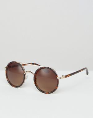 Солнцезащитные очки в круглой черепаховой оправе Missguided. Цвет: коричневый