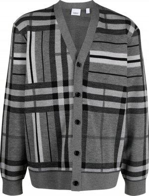 Кардиган Check And Stripe Wool Jacquard Cardigan 'Flint Melange', серый Burberry