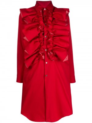 Платье-рубашка с длинными рукавами и оборками Comme Des Garçons. Цвет: красный