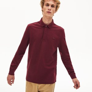 Поло Рубашка Smart Paris из эластичного хлопка с длинными рукавами Lacoste. Цвет: бордовый