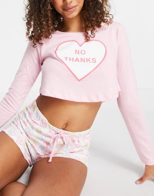 Розовый пижамный комплект с надписью No Thanks -Розовый цвет Brave Soul