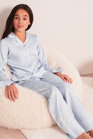 Атласная пижама с расклешенными рукавами , синий Lipsy