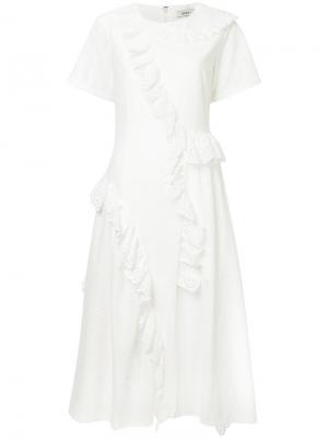 Расклешенное платье-миди с ажурной вышивкой Goen.J. Цвет: белый