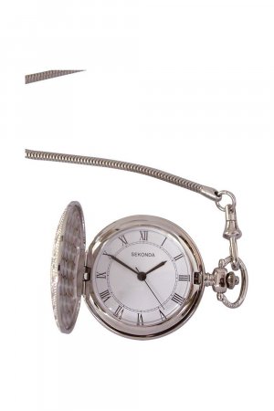 Карманные классические аналоговые кварцевые часы из нержавеющей стали — 3798 , серебро Sekonda