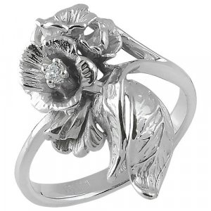 Перстень Горная лаванда, серебро, 925 проба, родирование, фианит, размер 17.5, серебряный Альдзена. Цвет: серебристый