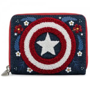 Кошелек Loungefly Captain America 80th Anniversary Floral Sheild Zip Around Wallet MVWA0157 Marvel. Цвет: красный/синий/белый