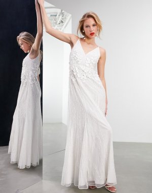 Свадебное платье на бретельках с декоративной цветочной отделкой 3D Natalia-Белый ASOS EDITION