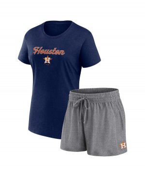 Женский комбинированный комплект из темно-синей, серой футболки с надписью Houston Astros и шорт логотипом бренда Fanatics