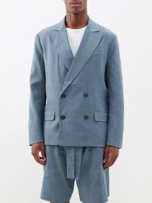 Двубортный костюмный пиджак из смесового льна, синий Commas