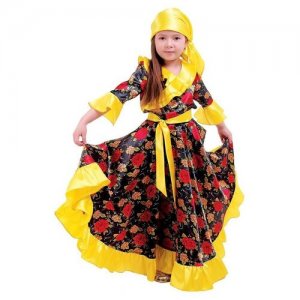 Карнавальный цыганский костюм для девочки, жёлтый с оборкой по груди, р. 32, рост 122 см Страна Карн Карнавалия