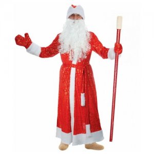Карнавальный костюм Деда Мороза Золотые снежинки, шуба, пояс, шапка, варежки, борода, р-р 56-58, рост 176-182 см, мех микс Happy Pirate. Цвет: золотистый