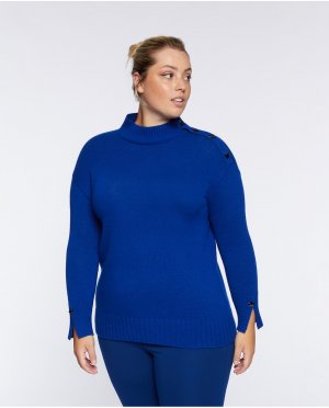 Женский свитер с высоким воротником и пуговицами-звездочками , синий Fiorella Rubino. Цвет: синий