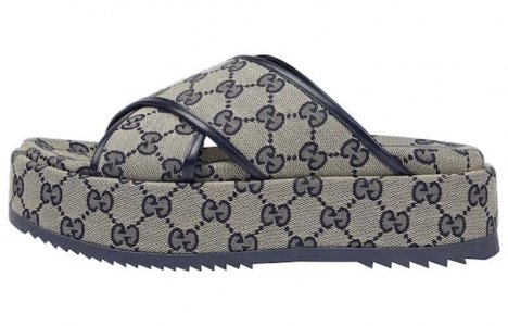 Сандалии GG на платформе 30 мм, синие парусиновые туфли Gucci