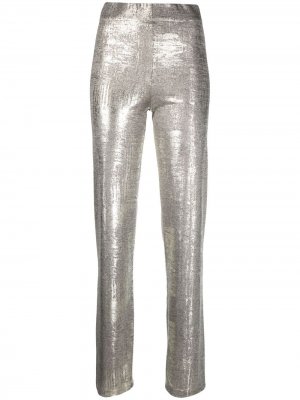 Расклешенные брюки с эффектом металлик Alysi. Цвет: золотистый