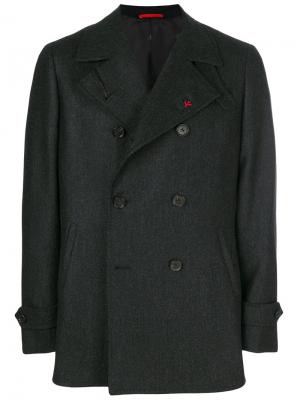 Двубортное пальто Isaia. Цвет: серый