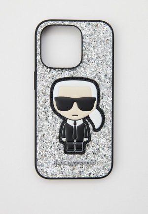 Чехол для iPhone Karl Lagerfeld 14 Pro, с блестками. Цвет: серебряный