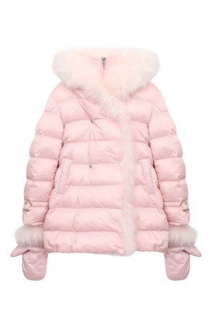 Комплект из куртки и варежек Yves Salomon Enfant. Цвет: розовый