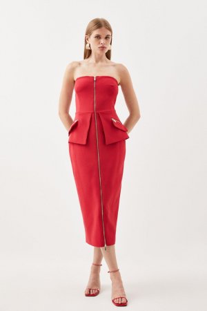 Компактное эластичное платье миди с карманами на молнии , красный Karen Millen